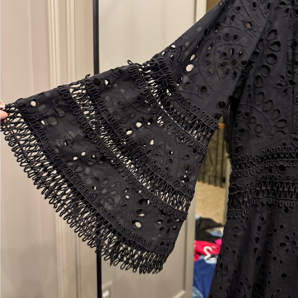 Aqua Black Eyelet V-Neck dress - Picture 3 of 5